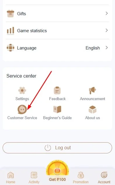 click customer service option